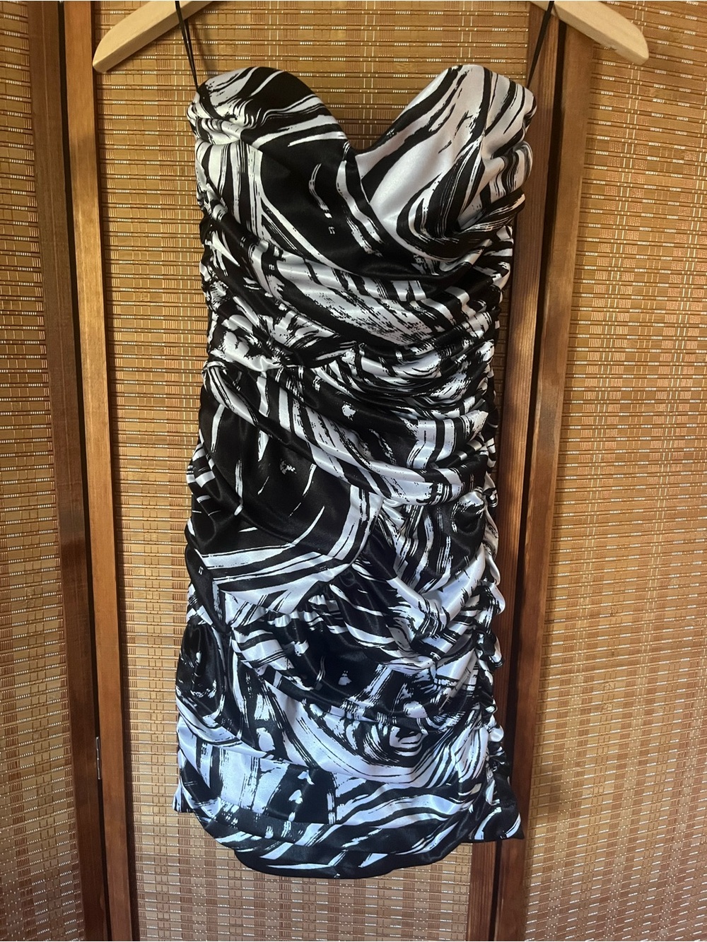 Arden B Black & White Strapless Ruched Mini Dress